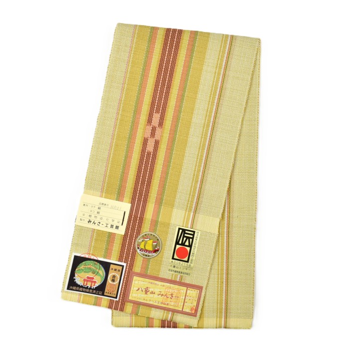 八重山ミンサー くちなし色 半幅帯 ｜みんさー工芸館 | hanaito