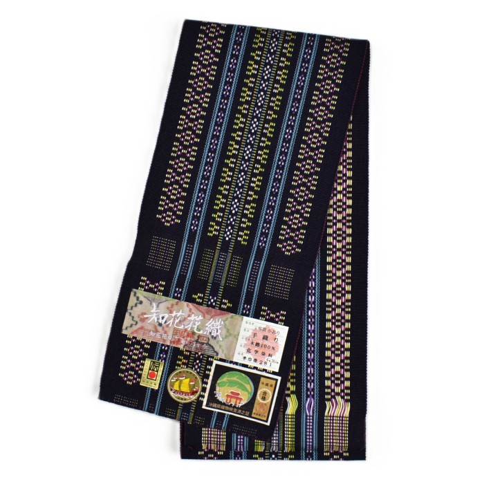希少 ♪ 本場琉球 沖縄県 読谷山ミンサー グーシー花織 半幅帯♪ 黒 1517471.jpg