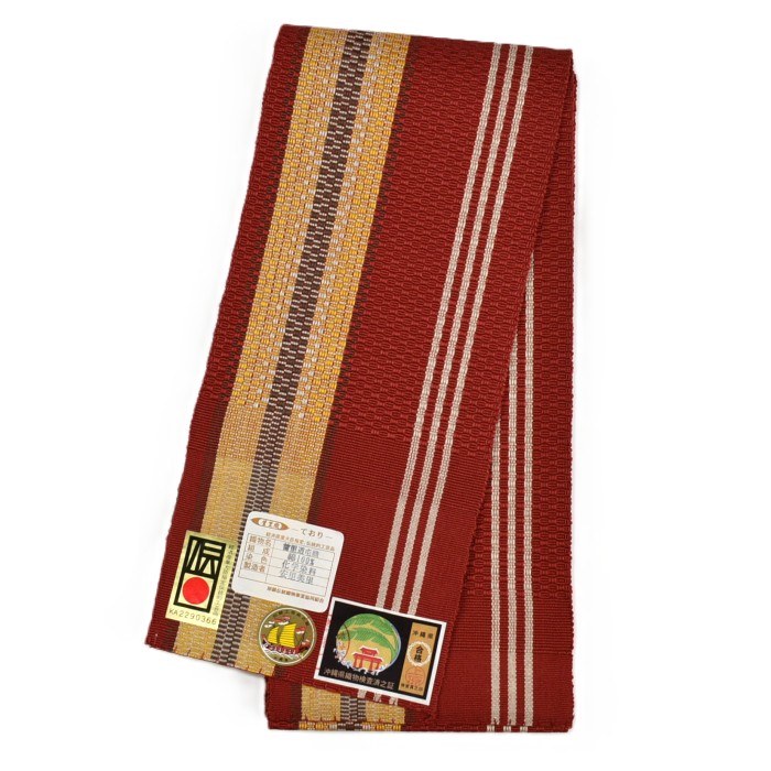 首里道屯織 総道屯 首里織 ロートン 半幅帯 赤｜那覇伝統織物事業協同