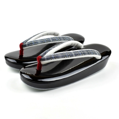 草履 黒 首里花織鼻緒 あや工房 本革 一寸コルク