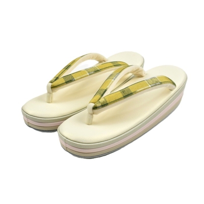 琉球絣 鼻緒 草履 三枚芯 帆布 クリーム色