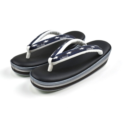 琉球絣 鼻緒 草履 三枚芯 帆布 黒