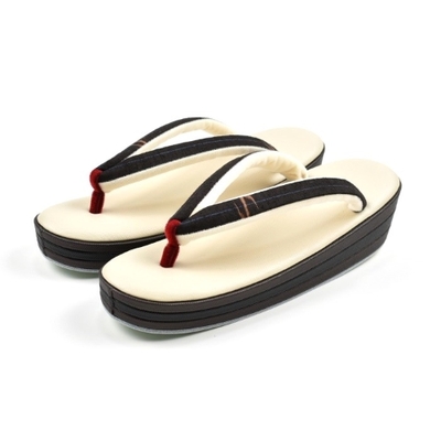 久米島紬 鼻緒 草履 三枚芯 帆布 生成り