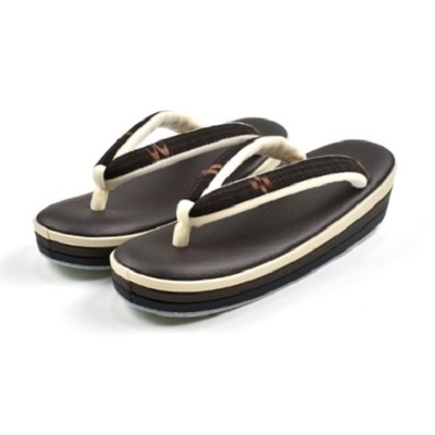 久米島紬 鼻緒 草履 三枚芯 帆布 濃茶