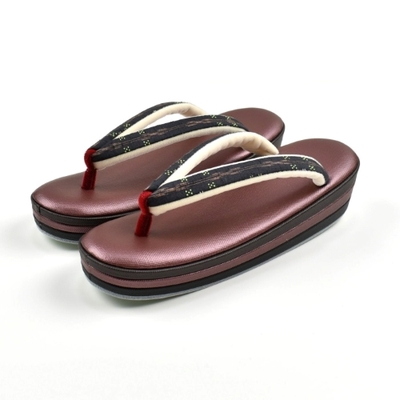 南風原花織 鼻緒 草履 三枚芯 帆布 えんじ