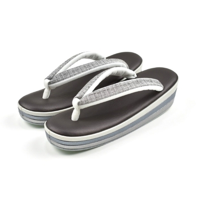 久米島紬 鼻緒 草履 三枚芯 帆布 焦げ茶色