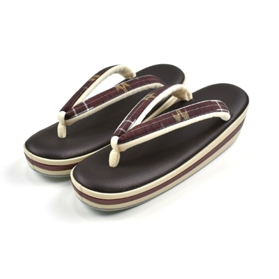 琉球絣 鼻緒 草履 三枚芯 帆布 茶色