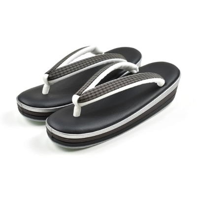 黄八丈 鼻緒 草履 三枚芯 帆布 黒