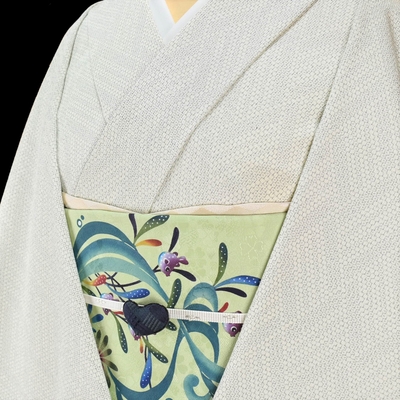 白鷹お召 着尺 亀甲 菱形 白