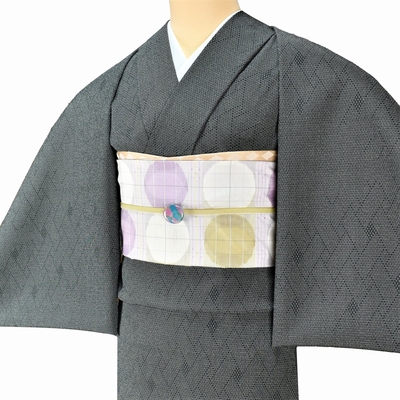 白鷹お召 着尺 亀甲 破れ紗綾形 黒