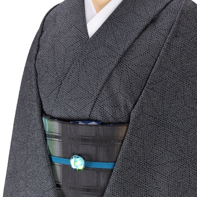 白鷹お召 亀甲 麻の葉 黒