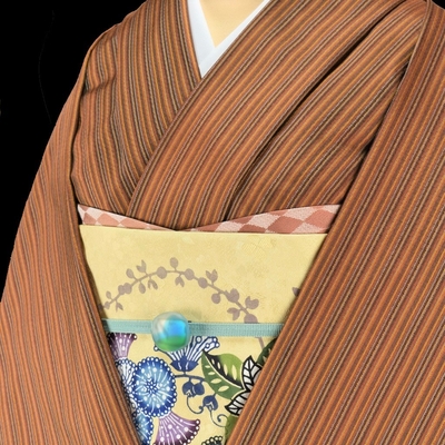 黄八丈 綾織 まるまなこ 縞 茶 黒 グレー 黄