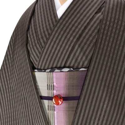 黄八丈 着尺 綾織 市松 縞 黒 グレー