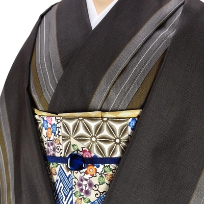 黄八丈 着尺 綾織 まるまなこ 黒八丈 縞柄 黒 グレー