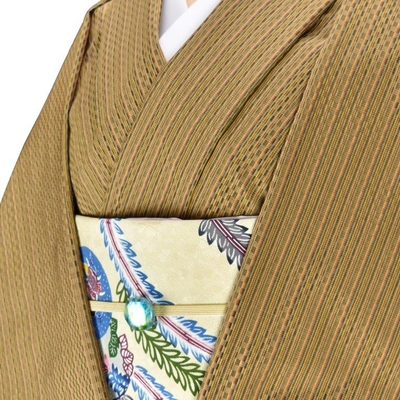 黄八丈 着尺 綾織 市松 縞柄 茶 黒 黄