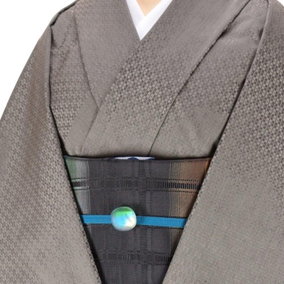 黄八丈 着尺 綾織 市松 無地 グレー