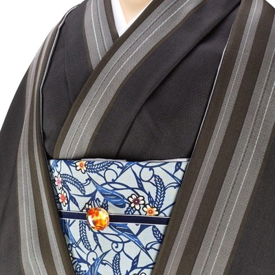 黄八丈 着尺 綾織 まるまなこ 黒八丈 縞柄 黒 グレー