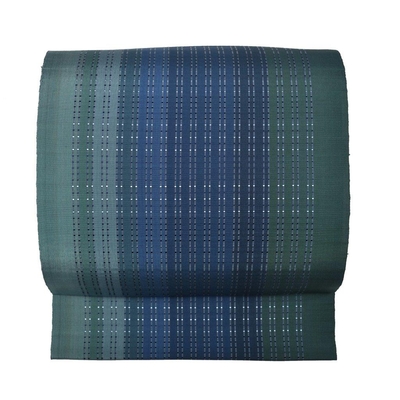 首里道屯織 九寸帯 全通柄 縞 緑 藍 ｜ 宮平初子 宮平織物工房 人間国宝