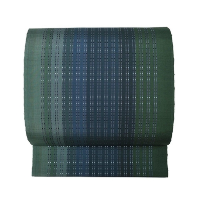 首里道屯織 九寸帯 全通柄 縞 緑 藍 ｜ 宮平初子 宮平織物工房 人間国宝