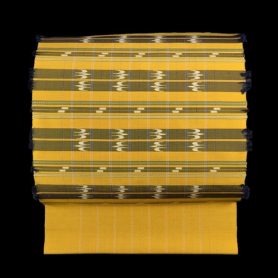 首里絣 九寸帯 お太鼓柄 黄 茶 ｜ 宮平初子 宮平織物工房 人間国宝