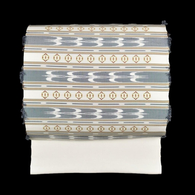 首里花織 首里絣 お太鼓柄 白 グレー オレンジ｜ 宮平初子 宮平織物工房 人間国宝