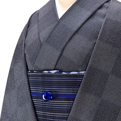 白鷹お召 着尺 市松 黒 グレー