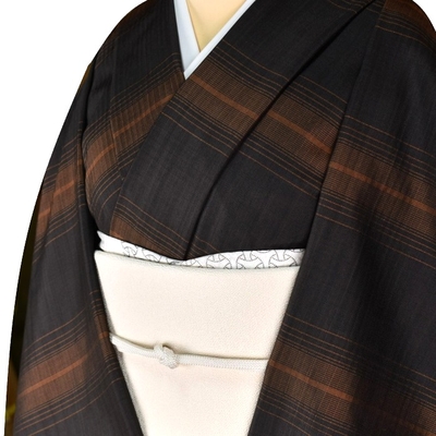 黄八丈 着尺 杉綾 黒 茶色 横段