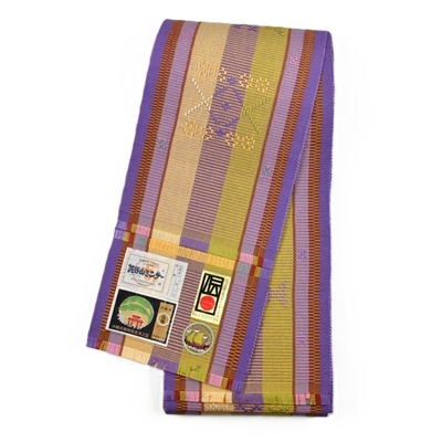 読谷山ミンサー 半幅帯 紫 緑 ｜読谷山花織事業協同組合