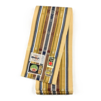 読谷山ミンサー 半幅帯 黄 藍 ｜読谷山花織事業協同組合