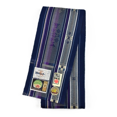 読谷山ミンサー 半幅帯 藍 紫｜読谷山花織事業協同組合