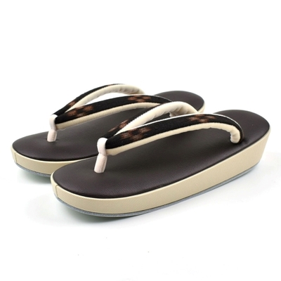 久米島紬 鼻緒 草履 帆布 焦げ茶 生成り