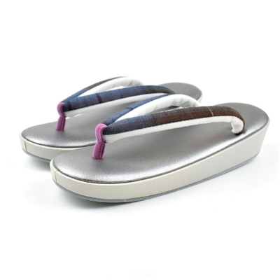 郡上紬 鼻緒 草履 帆布 銀鼠