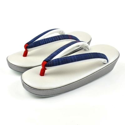 郡上紬 鼻緒 草履 帆布 白 グレー