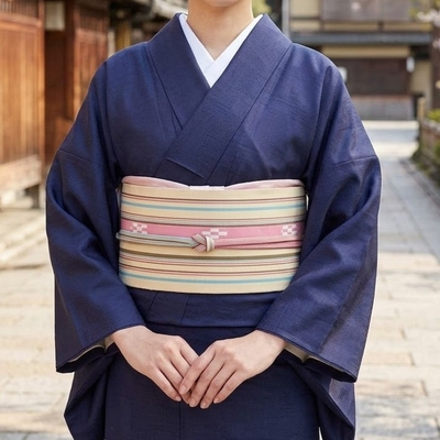 八重山ミンサー 半幅帯 ベージュヤタラ縞｜みんさー工芸館