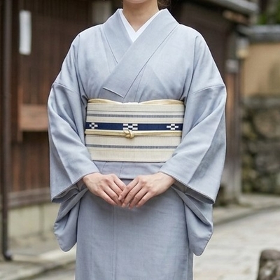 八重山ミンサー 半幅帯 白伽羅色 ｜みんさー工芸館