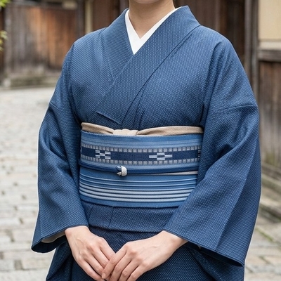 八重山ミンサー 半幅帯 藍 草木染｜石垣市織物事業協同組合