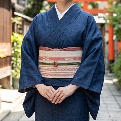 八重山ミンサー 半幅帯 生成り ピンク 草木染｜石垣市織物事業協同組合