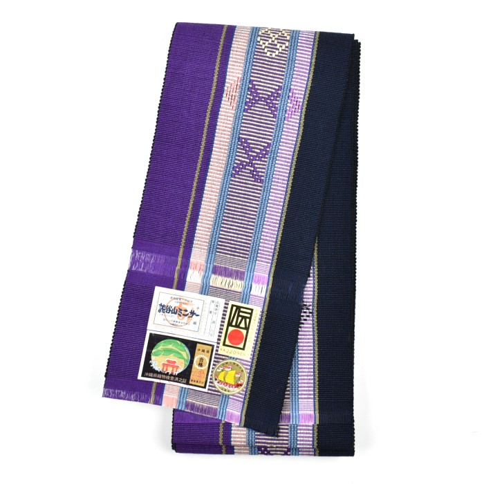 2/25】紬☆読谷山花織☆モダン柄（紫色） 太り