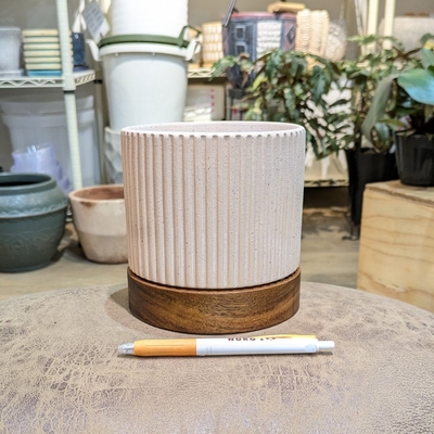 【 494 】【容器部分のみ：内径 約13cm 高さ 約12cm 】全高 約14cm (受皿付・鉢底穴あり)