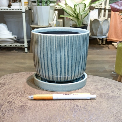 【 542 】【容器部分のみ:内径 約12cm 高さ 約10cm 】全高 約12cm (受皿付・鉢底穴あり)