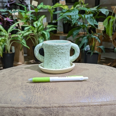 《 335 》内径 約6cm 高さ 約7cm 幅(取っ手込み) 約13cm (受皿付・鉢底穴あり)