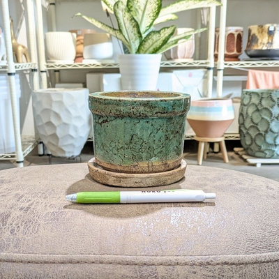 【 734 】内径 約9cm 高さ 約8cm (受皿付・鉢底穴あり)