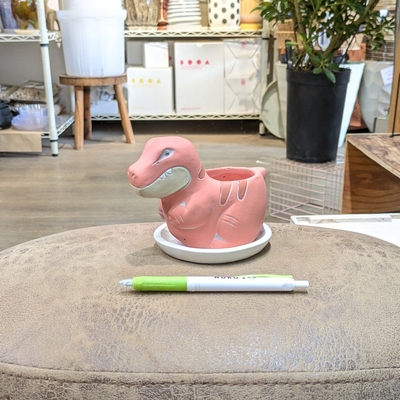 《 425 》【容器部分のみ：内径 約4.5cm 高さ 約6cm 】全高 約10cm 全長(鼻～しっぽ) 約14cm (受皿付・鉢底穴あり)