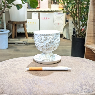 《 449 》【容器部分のみ：内径 約7cm 高さ 約7cm 】全高 約10cm (受皿付・鉢底穴あり)