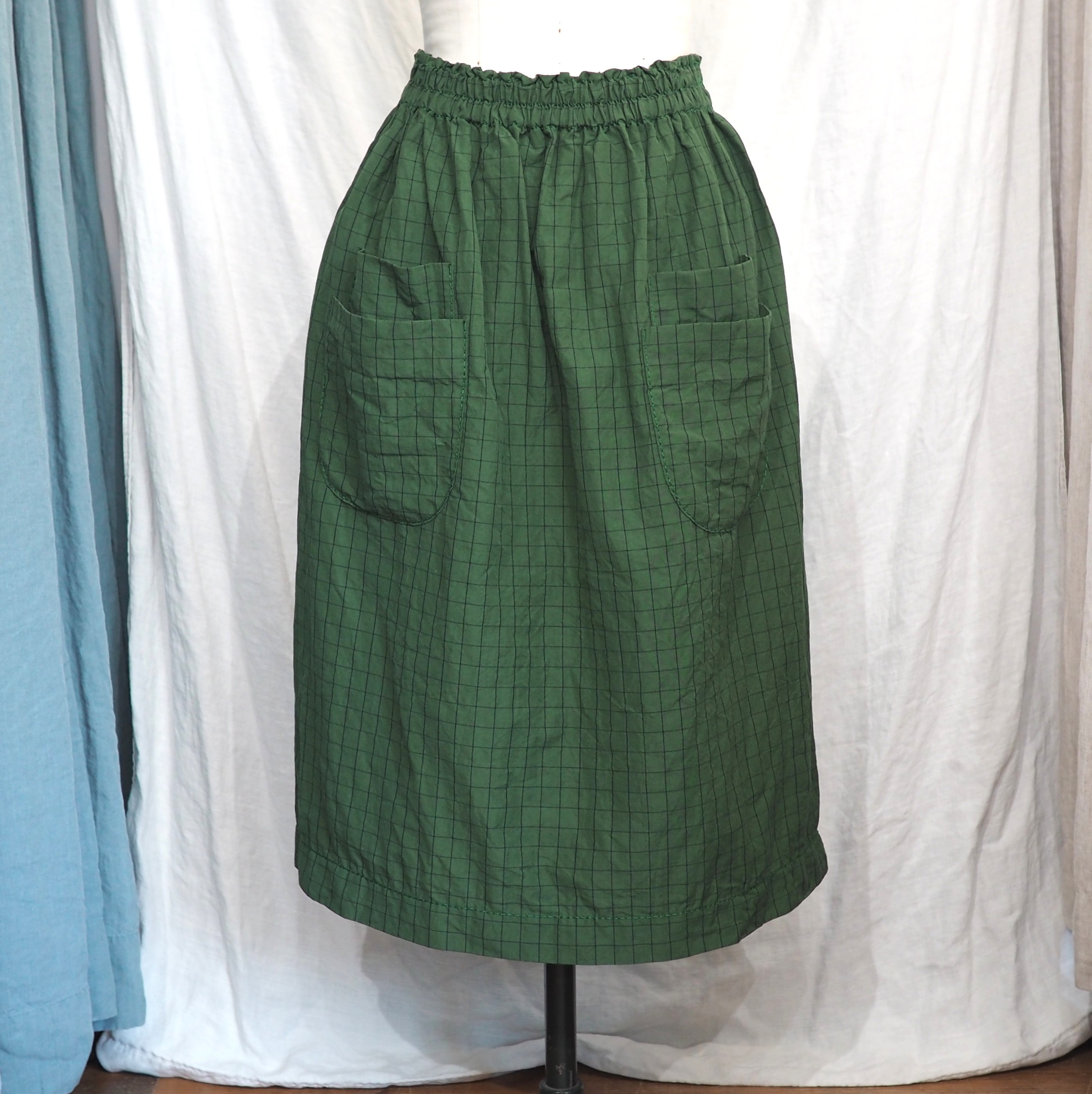 【専用です】ホームスパン コットンリネンチェックスカート　グリーン ホームスパン コットン／リネン チェック スカート グリーンチェック S