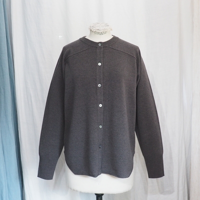 ホームスパン　ラム 12G　クルーネック カーディガン　#7931　グレー