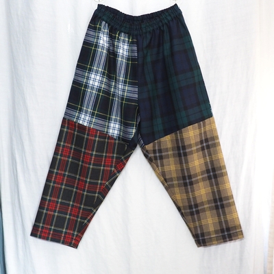 ホームスパン　ウールタータン ギャザーパンツ　#3401