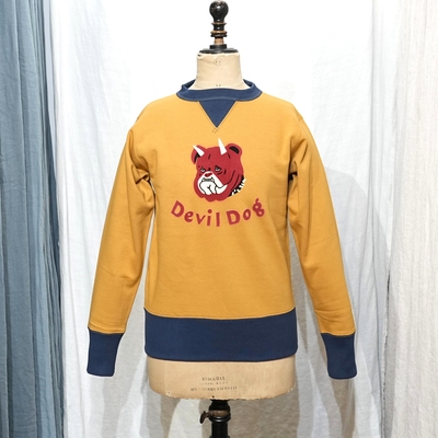 フリーホイーラーズ　デビル ドッグ ダブル Ｖ スウェット シャツ オールド ゴールド × ディープ ブルーベリー