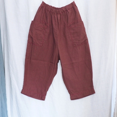 ホームスパン　リネンバイオ　八分丈 パンツ　＃３４０６　アズキ