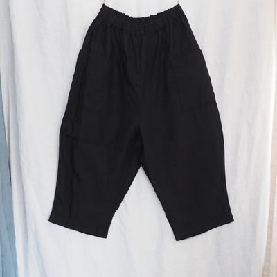 ホームスパン　リネンバイオ　八分丈 パンツ　＃３４０６　ブラック